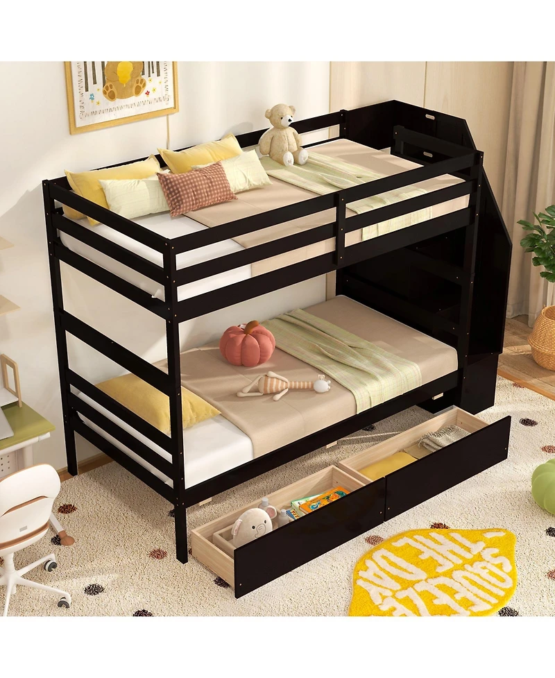 Slickblue Bunk Bed Twin-Over-Twin with Storage Steps and Drawers - 43