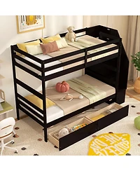 Slickblue Bunk Bed Twin-Over-Twin with Storage Steps and Drawers - 43