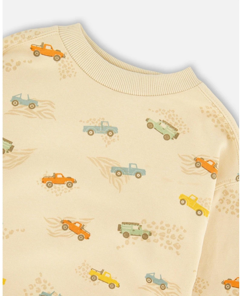 Draft - Deux par Baby Boys French Terry Sweatshirt Beige Jeep Print