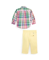 Polo Ralph Lauren Baby Boys' Plaid Poplin Shirt and Flex Abrasion Pants, 2-Piece Set