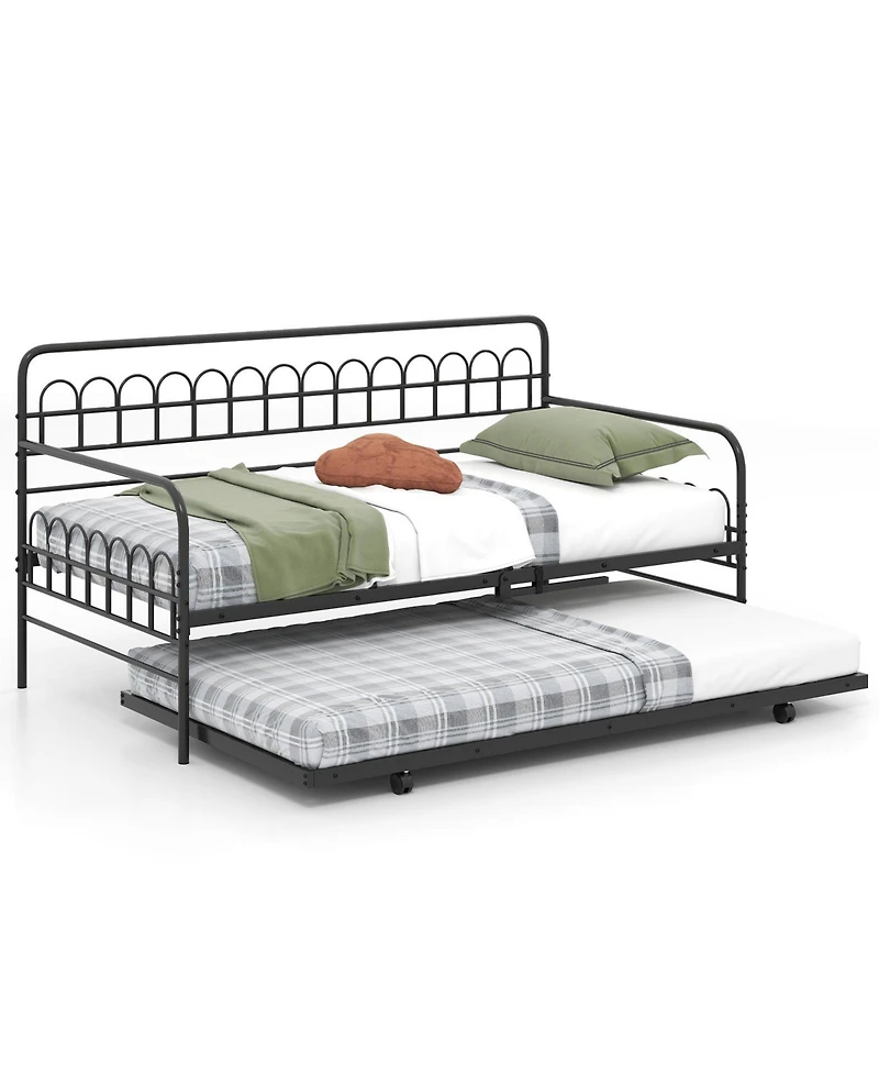 Draft - Slickblue Twin Metal Daybed with Curved Backrest and Armrests