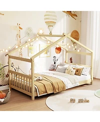 Slickblue Twin Size Wooden House Bed with Roof