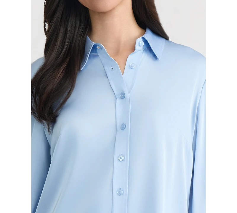 Kasper Women's Button-Front Long-Sleeve Collared Neck Blouse