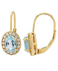 Macy's Lab-Grown Aquamarine (1.40 ct. t.w.) & Lab-Grown White Sapphire (0.16 ct. t.w.) Halo Oval Earrings in 14k Gold Over Sterling Silver