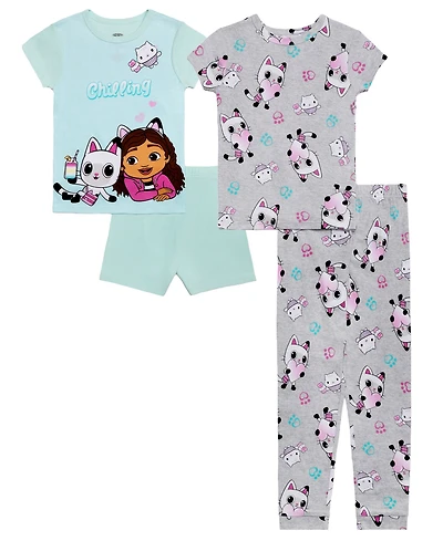 Ame Girls' 4-8 Gabby's Dollhouse Print Tops, Shorts and Pants, 4-Piece Pajama Set
