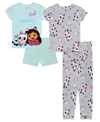 Ame Girls' 4-8 Gabby's Dollhouse Print Tops, Shorts and Pants, 4-Piece Pajama Set
