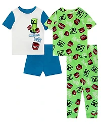 Minecraft Boys' 6-12 Street Creeper Graphic Tops, Shorts, and Pants, 4-Piece Pajama Set