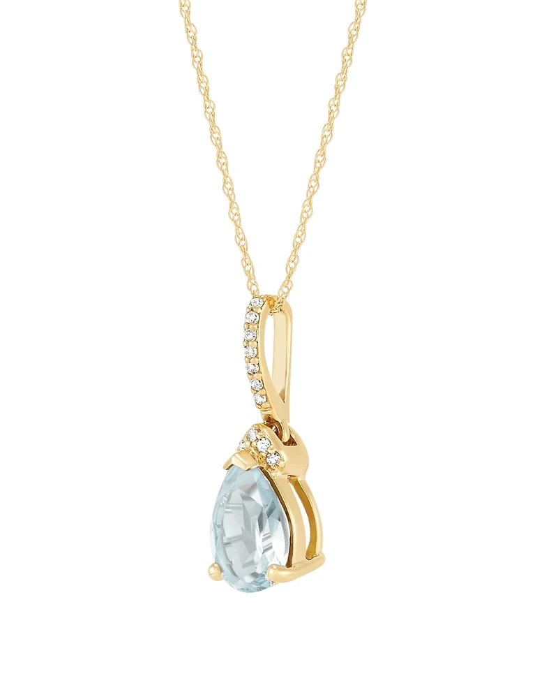 Macy's Aquamarine (7/8 ct. t.w.) & Diamond Accent Pendant Necklace in 14k Yellow Gold