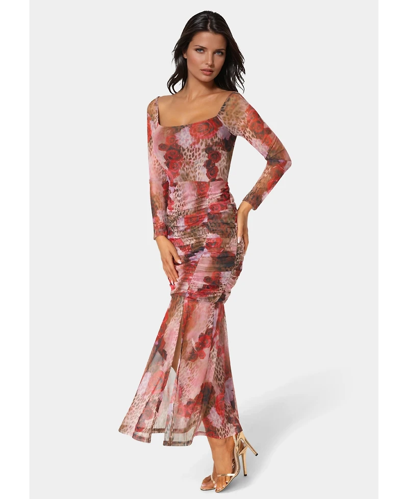 Bebe Women's Mesh Open Back Midi Dress