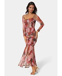 Bebe Women's Mesh Open Back Midi Dress