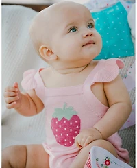 Deux par Baby Girls Knit Strawberry Romper Light Pink