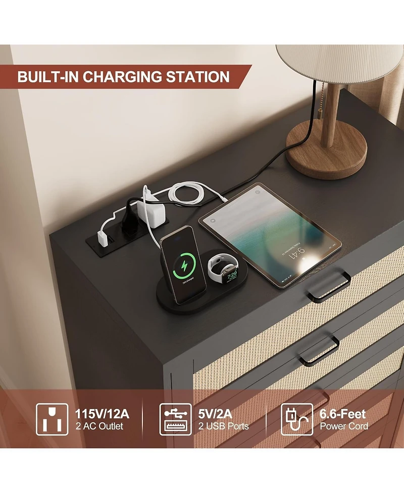 gaomon Modern Rattan Dresser for Bedroom, Drawer Storage Chest