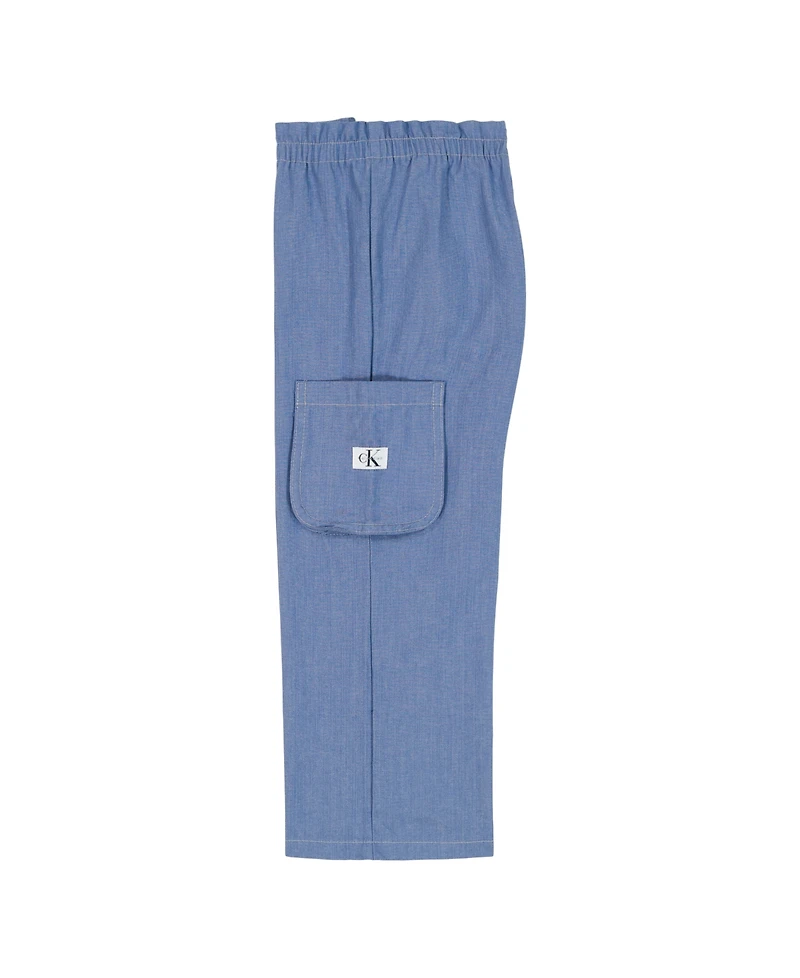 Calvin Klein Girls' 4-6X Square Neck T-Shirt and Wide Leg Denim Pants, 2-Piece Set