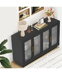 gaomon Buffet Cabinet with Storage, Large Sideboard Buffet Table with 4 Fluted Glass Doors & Adjustable Shelf,Modern Glass Sideboard for Living Room
