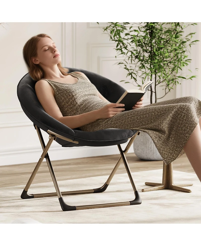 gaomon Oversized Faux Fur Foldable Saucer Chair, Sturdy Metal Frame Lounge Chair for Adults, Comfy Dorm Room Seating