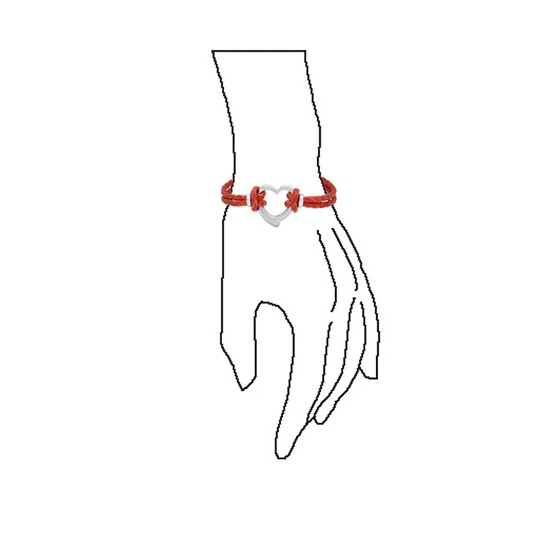 Bling Jewelry Set of 2 Red White Double Strand Braided Leather Bracelet Heart Charms Steel