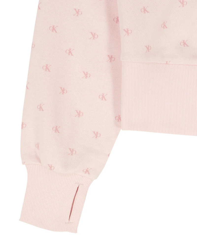 Calvin Klein Girls' 7-16 Flocked Zip-Front Hoodie