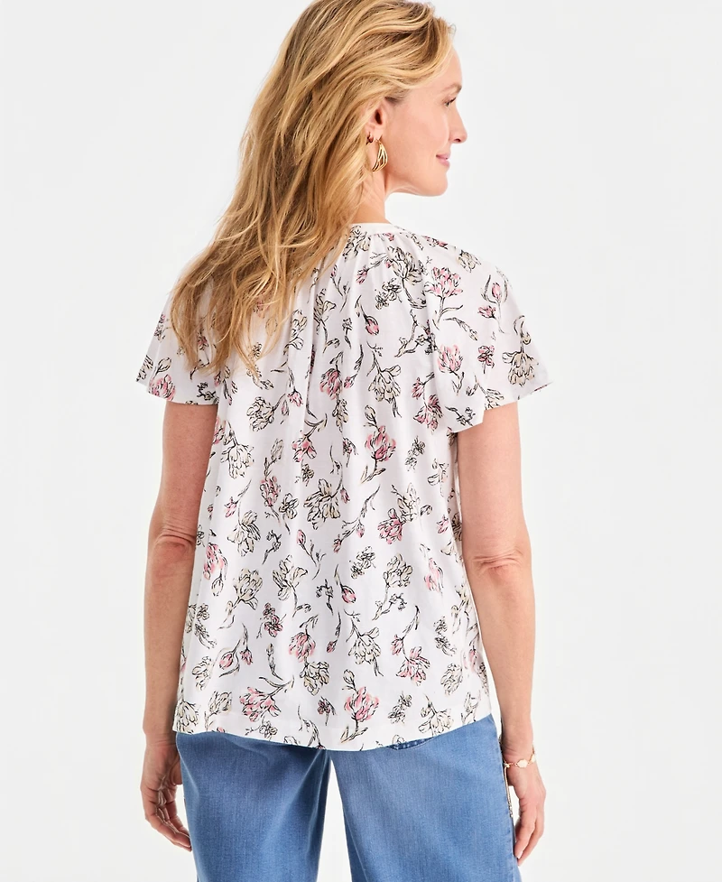 Style & Co Petite Button-Up Scattered Polka Y-Neck Shirt, Macy's Exclusive