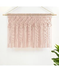 Lush Decor Boho Macrame Textured Cotton Valance Curtain Single 40"W x 30"L Blush - Macrame Valances For Windows, Boho Kitchen Curtain