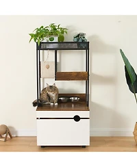 Cozito Cat Litter Box Enclosure Cabinet with Cat Tree Tower, Feeding Station, and Scratching Pads