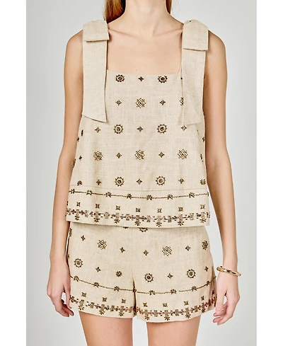 endless rose Women's Bow Sleeveless Beaded Top