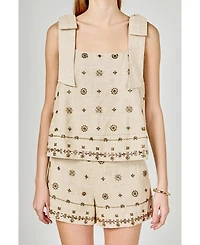 endless rose Women's Bow Sleeveless Beaded Top