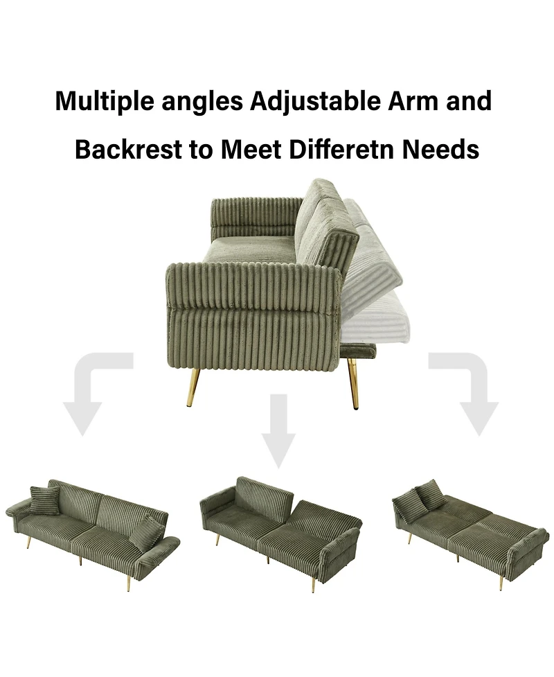 Boyel Living 79-Inch Corduroy Sofa Bed Foldable Double with Adjustable Armrests