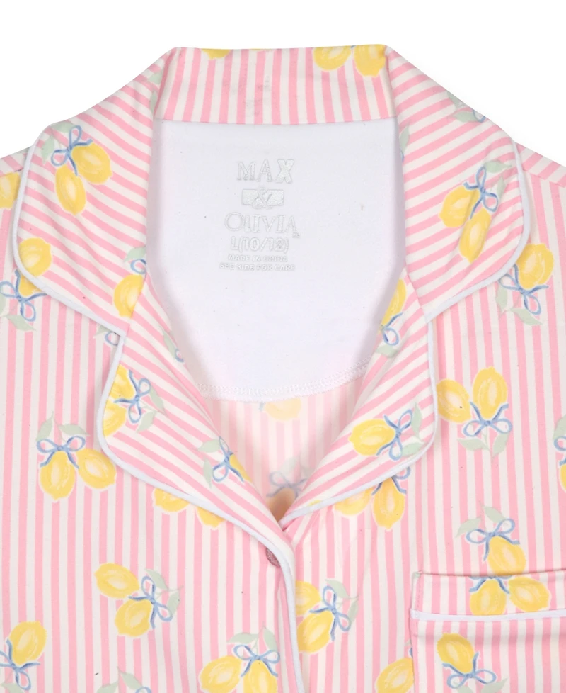 Max And Olivia Girls' 6-6X Pink Lemon Stripe Short