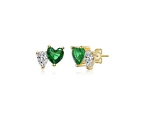 Genevive Sparkling 14K Gold Plated Green & Clear Cz Stud Earrings