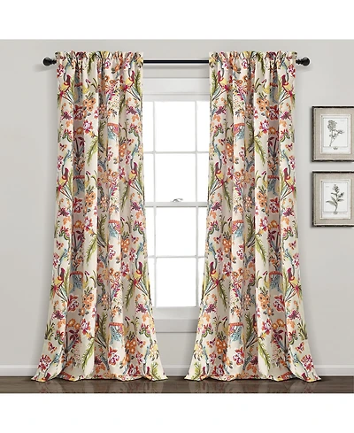 Lush Decor Dolores Light Filtering Window Panels, Neutral & Multi - Toile Curtains - Floral Bird Print - Grandmillennial & French Country Cu
