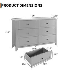 Gaomon Garvee 54" Wide 6-Drawer Modern Dresser, Deep Drawers for Bedroom