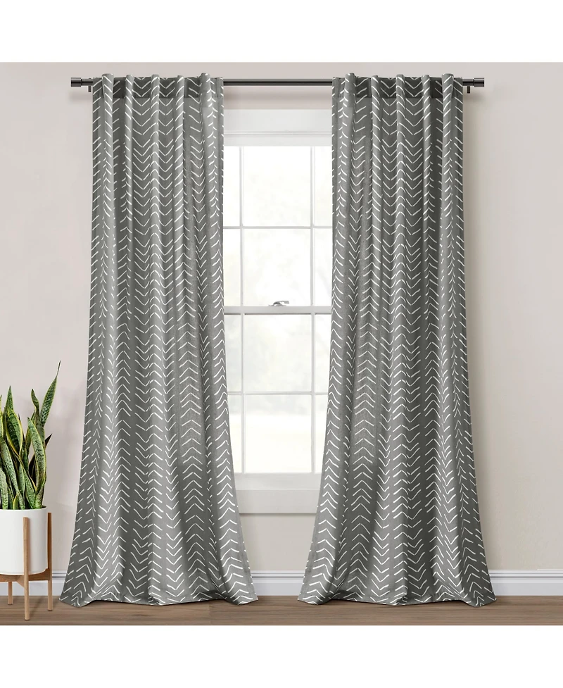 Lush Decor Hygge Modern Arrow Linen-Textured Window Curtain Panels Pair 40"W x 84"L