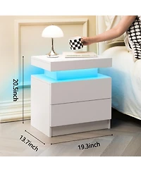 Rainsken Led Nightstand with 2 Drawers, Bedside Table Cabinet with Adjustable Color Lighting, Modern End Side Table for Bedroom, Living Room