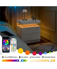Rainsken Led Nightstand with 2 Drawers, Bedside Table Cabinet with Adjustable Color Lighting, Modern End Side Table
