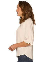 Democracy Petite Below Elbow Button-Down Top