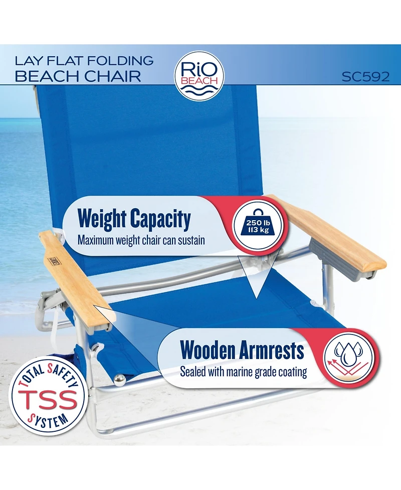 Rio Beach 2 x 2 x 3 ft Multi 5 Position Lay Flat Backpack Beach Chair