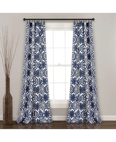Lush Decor Marvel Light Filtering Window Curtain Panels Pair 52"W x 95"L Navy - Navy Curtains For Bedroom - Living Room Curtains