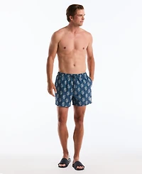 Original Penguin Men's Navy Flower Block Print 5" Swim Trunks