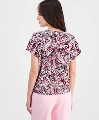 Anne Klein Essentials Petite Printed Short-Sleeve Banded-Hem Top