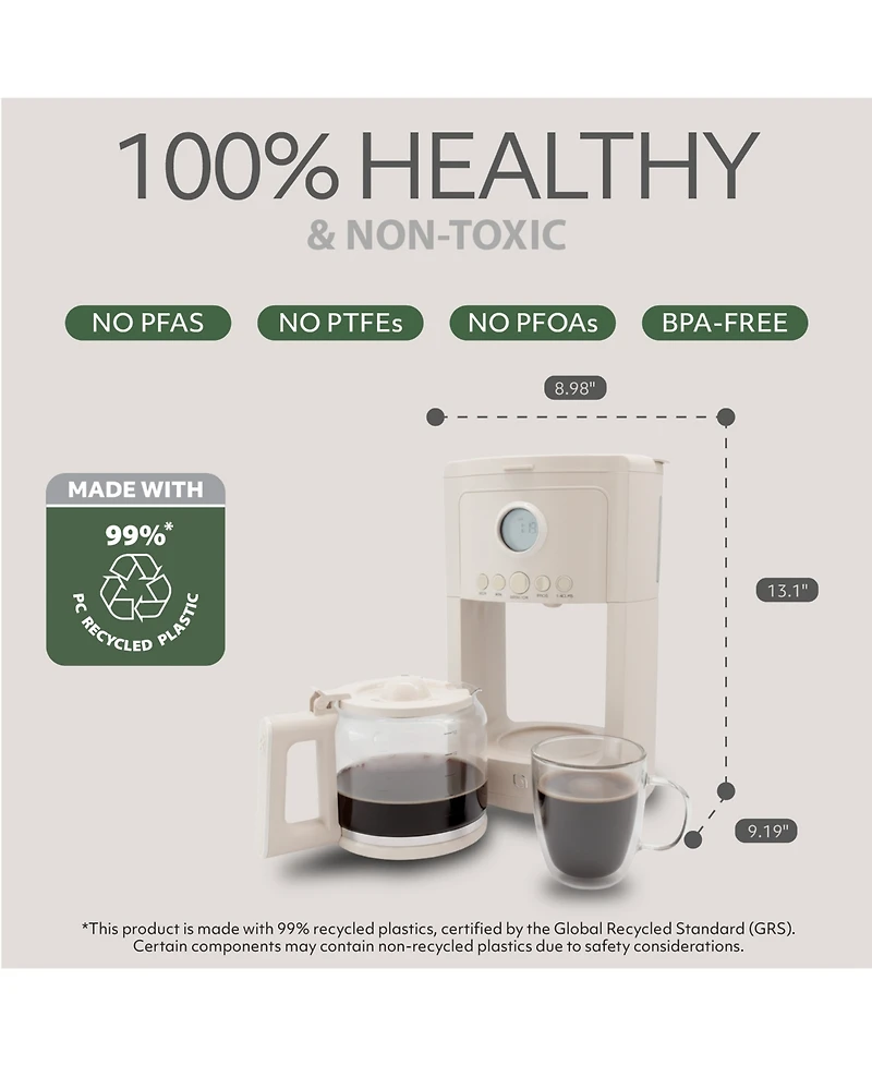 Willow Kitchen 12 Cup Coffee Maker – Programmable Brewing Options with Timer, Beautiful Design, Glass Pot