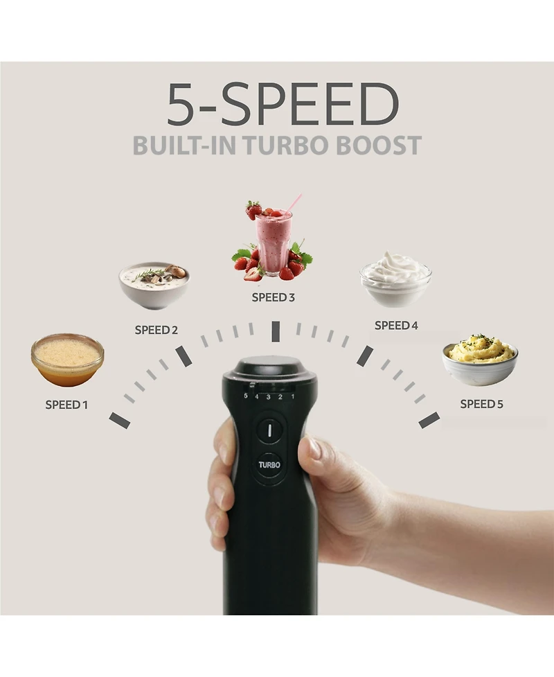 Willow Kitchen 5-Speed Immersion Hand Blender with Turbo Mode - Powerful Blending for Smoothies, Soups, and Baby Food
