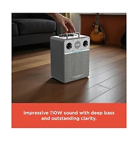 RadioShack 110W Wireless Speaker, Bluetooth/Usb/Aux, Guitar & Mic, Led Lights Metallic Finish and Grill For Powerful Sound – 4001986