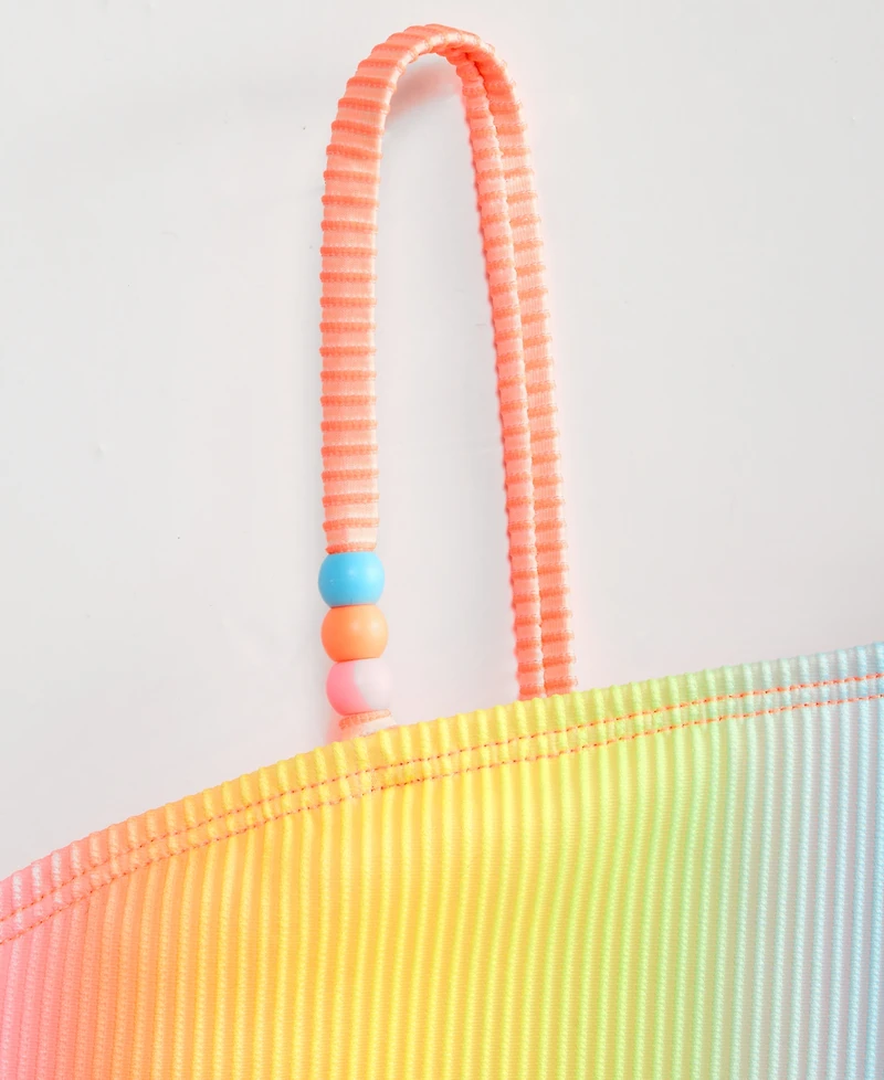 Breaking Waves Girls' 7-16 One-Shoulder Ombre Stripe Swimsuit, 2-Piece Set