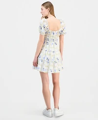 Kingston Grey Juniors' Sweetheart-Neck Puff-Sleeve Mini Dress