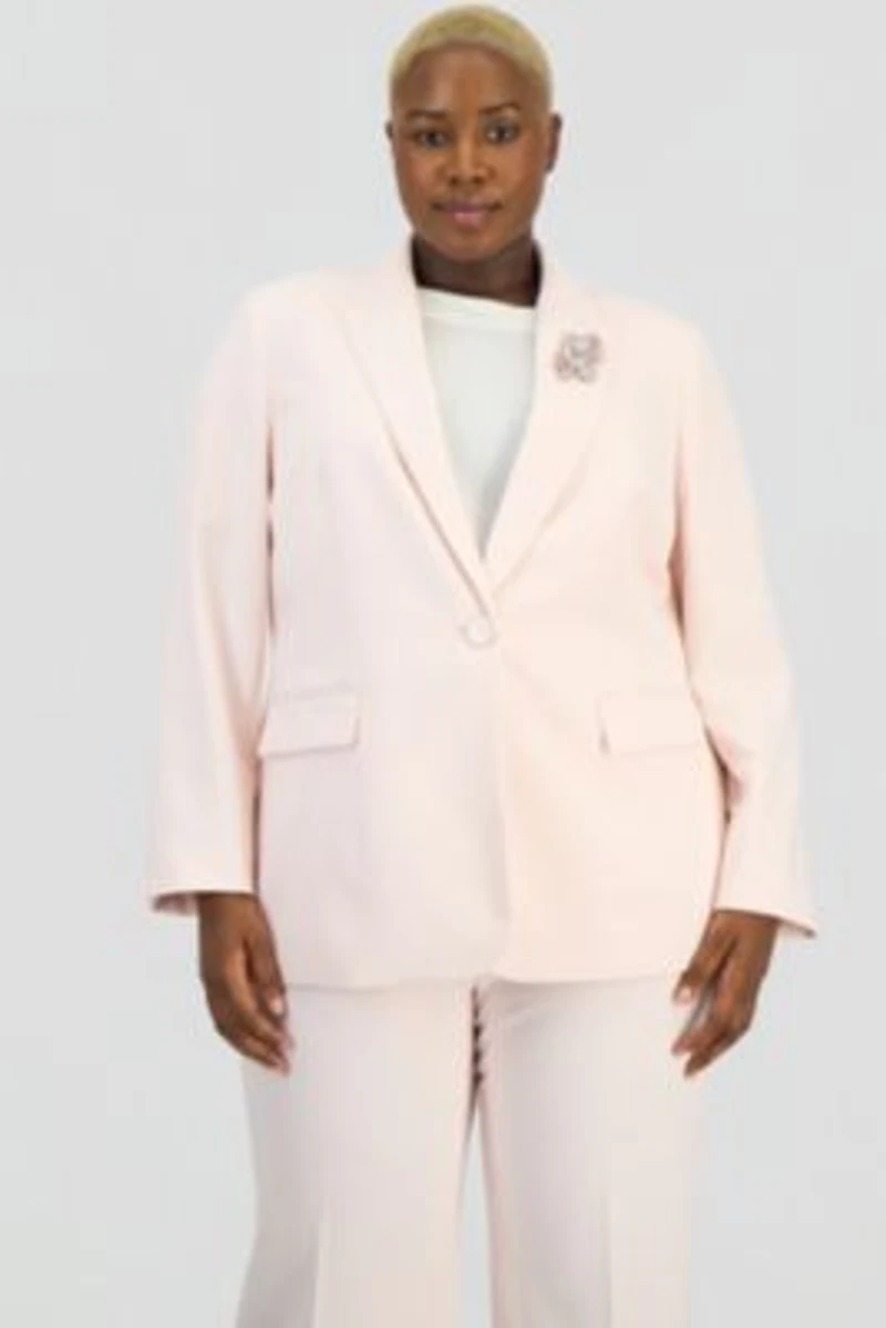 Anne Klein Plus Size Embellished Peak Lapel Blazer Straight Leg Pull On Pants