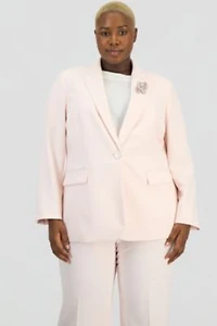 Anne Klein Plus Size Embellished Peak Lapel Blazer Straight Leg Pull On Pants