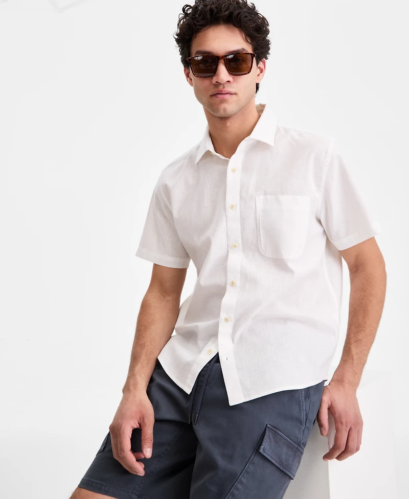 Sun + Stone Men's Devin Linen Blend Woven Short-Sleeve Shirt, Macy's Exclusive