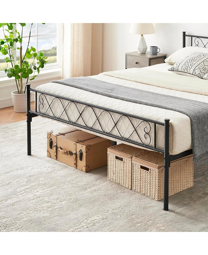 Queen Metal Platform Bed with Heart Design Headboard & Footboard, Strong Frame, No Box Spring, Black