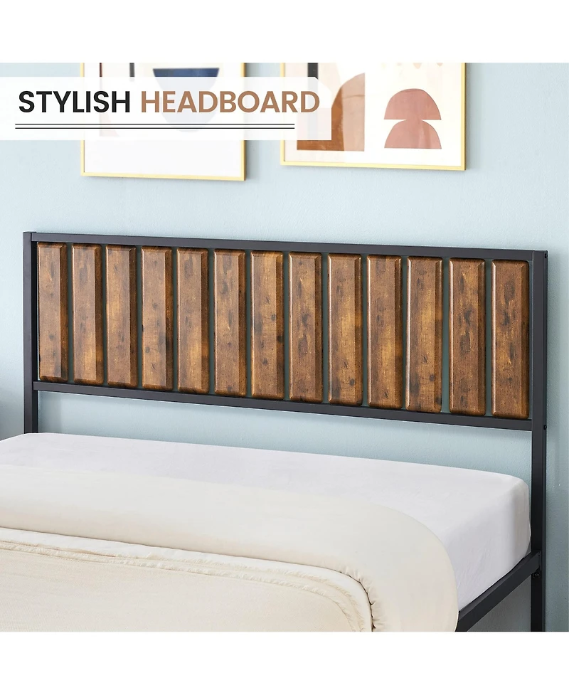gaomon Full Bed Frame with Wood Headboard, Platform Metal Bed with 14 Heavy-Duty Steel Slats