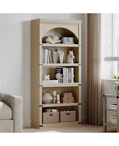 gaomon 69Inch Farmhouse Arched Bookshelf, Tall Bookcase w/Arche Design, Wooden Arch Book Shelf with Wooden Base